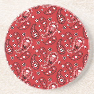 Paisley Pattern with Red Background-23214 Coaster