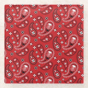 Paisley Pattern with Red Background-23214 Glass Coaster
