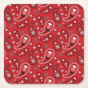 Paisley Pattern with Red Background-23214 Square Paper Coaster