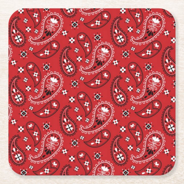 Paisley Pattern with Red Background-23214 Square Paper Coaster (Front)