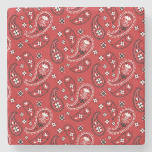 Paisley Pattern with Red Background-23214 Stone Coaster