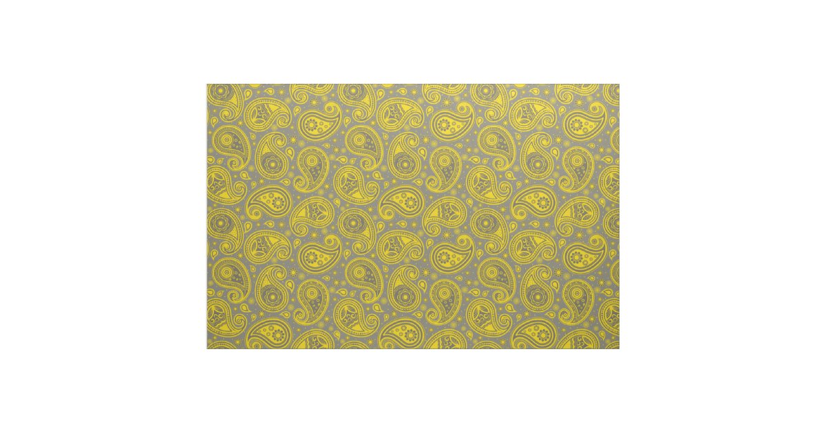 Paisley pattern yellow and grey fabric | Zazzle