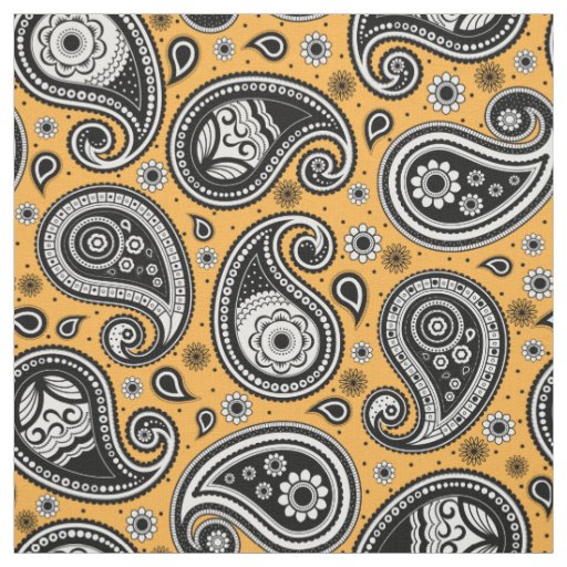 Paisley pattern yellow black white fabric