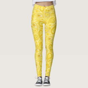 Paisley pattern yellow elegant yoga pants