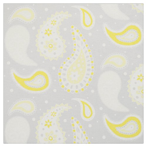 Paisley Pattern Yellow Light Grey Fabric