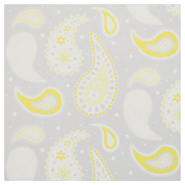 Paisley Pattern Yellow Light Grey Fabric (Swatch)