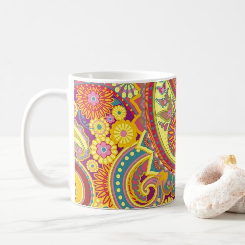 Paisley Pattern Yellow Purple Red Orange Coffee Mug