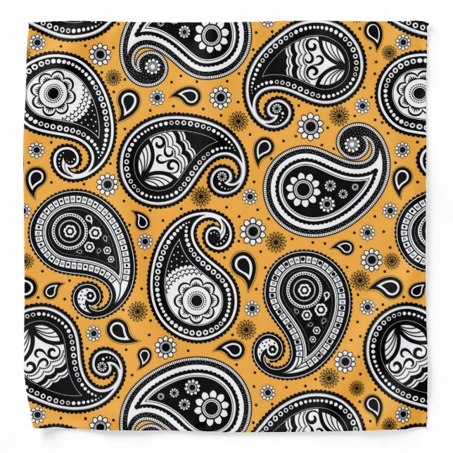 Paisley pattern yellow, white and black elegant bandana (Front)
