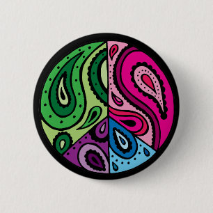 Paisley Peace Black Button