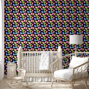 Paisley Peace Signs and Flowers on Black Wallpaper