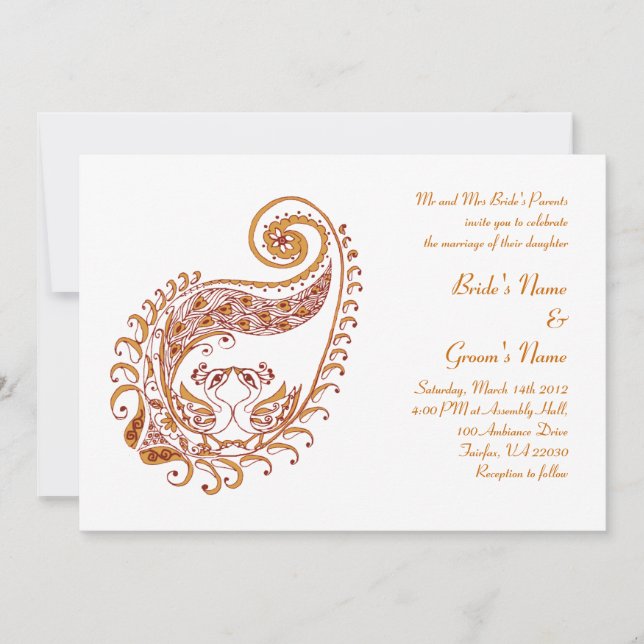 Paisley Peacock-C in Henna Art Invitation (Front)