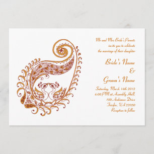 Paisley Peacock-C in Henna Art Invitation