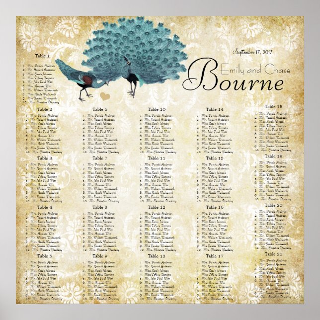 Paisley Peacock Colors Reception Seating Chart (Front)