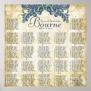 Paisley Peacock Colors Reception Seating Chart