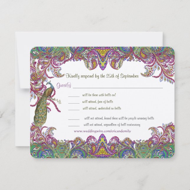 Paisley Peacock Colors RSVP Card (Front)