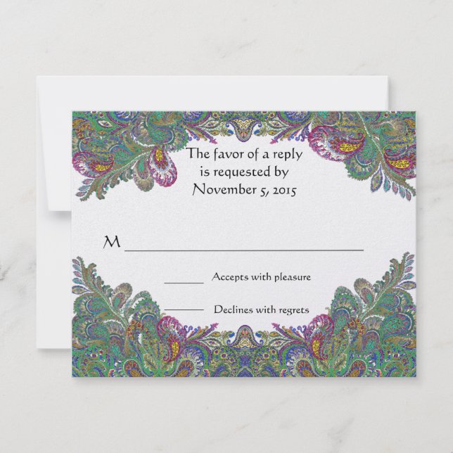 Paisley Peacock Colors RSVP Card (Front)
