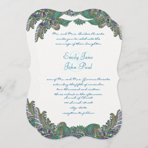 Paisley Peacock Colors Wedding Invitations