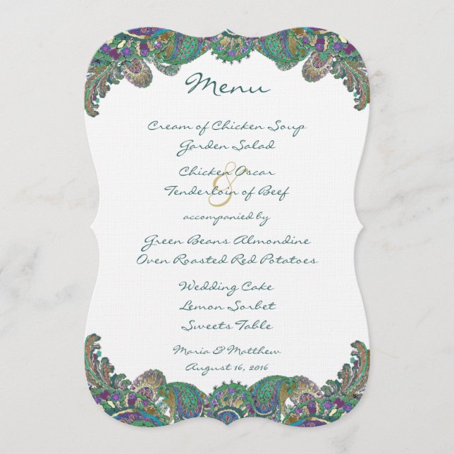 Paisley Peacock Colors Wedding Invitations (Front)
