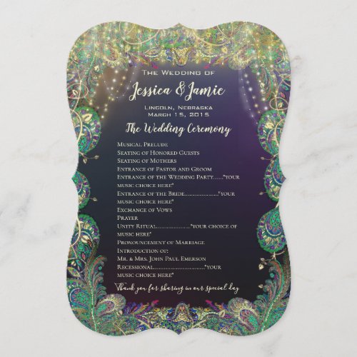 Paisley Peacock Colors Wedding Program