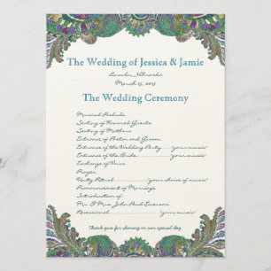 Paisley Peacock Colors Wedding Program