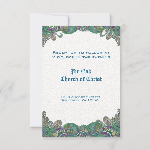 Paisley Peacock Colors Wedding Reception Cards