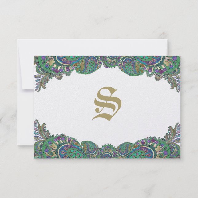 Paisley Peacock Colors Wedding Response Cards (Front)
