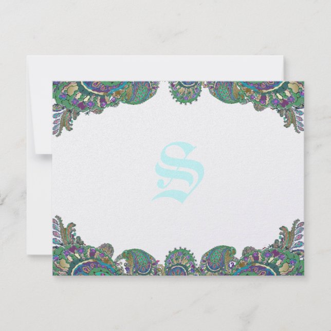 Paisley Peacock Colors Wedding Response Cards (Front)