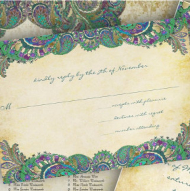 Paisley Peacock Colors Wedding Response Cards (Creator Uploaded)