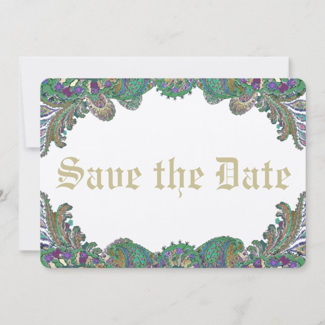Paisley Peacock Colors Wedding Save the Date (Front)