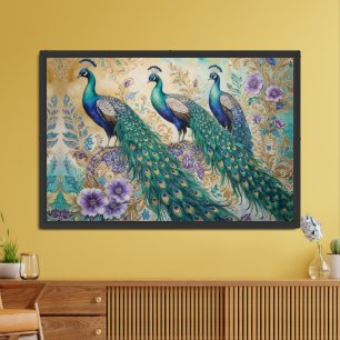 Paisley Peacock Floral Watercolor  Framed Art