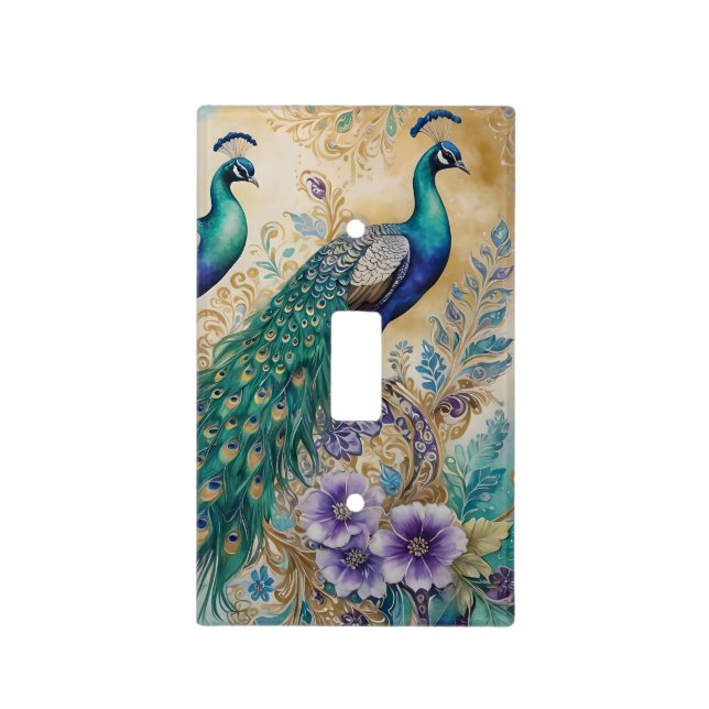 Paisley Peacock Floral Watercolor  Light Switch Cover (Front)