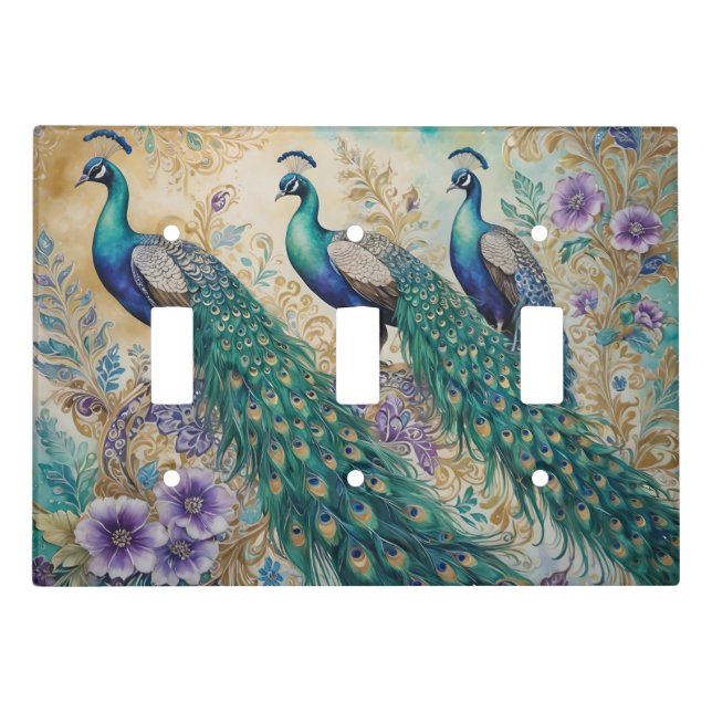 Paisley Peacock Floral Watercolor  Light Switch Cover (Front)