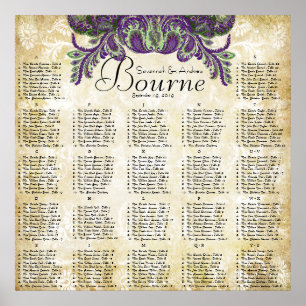 Paisley Peacock Purple Gold Wedding Seating Chart