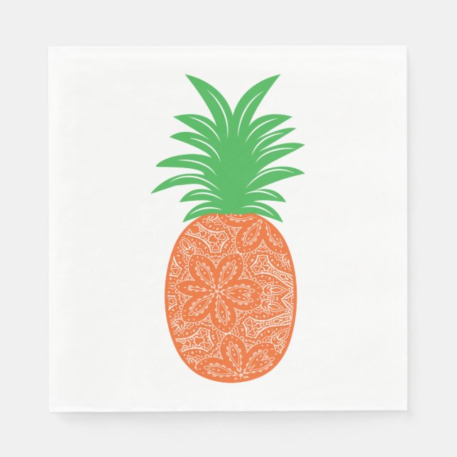Paisley Pineapple Orange Floral Tropical Wedding Napkins (Front)