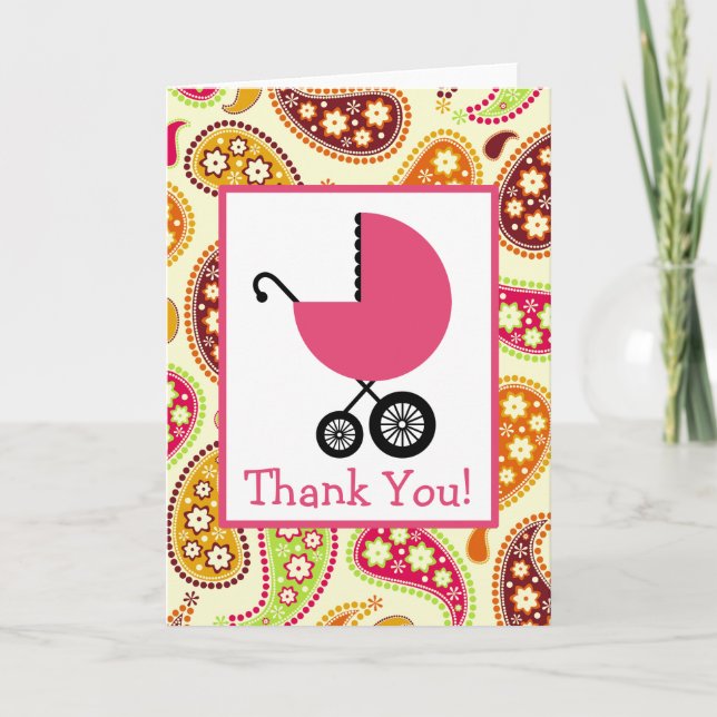 Paisley & Pink Carriage Baby Shower Thank You (Front)