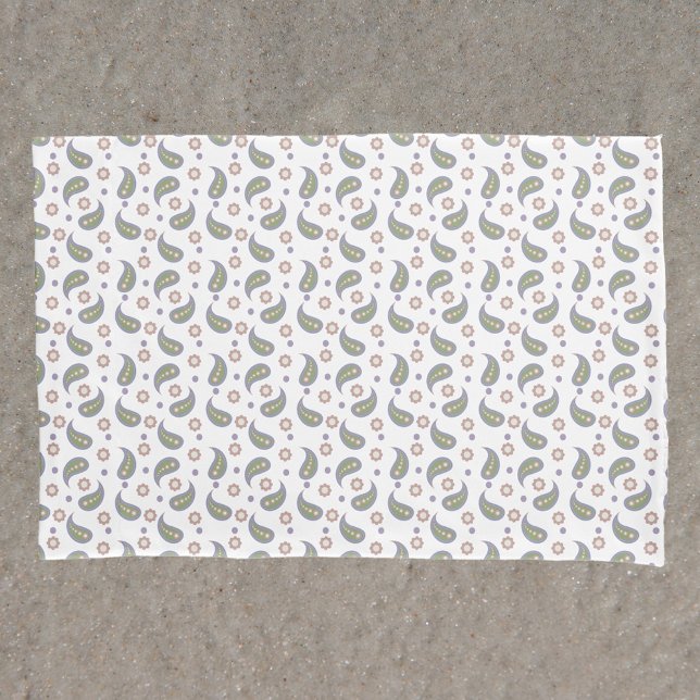 Paisley Pink Flowers Dots Pattern Green Purple  Pillow Case (A pillow case with a paisley, flower and dot pattern done in pink, green, purple & blue.)