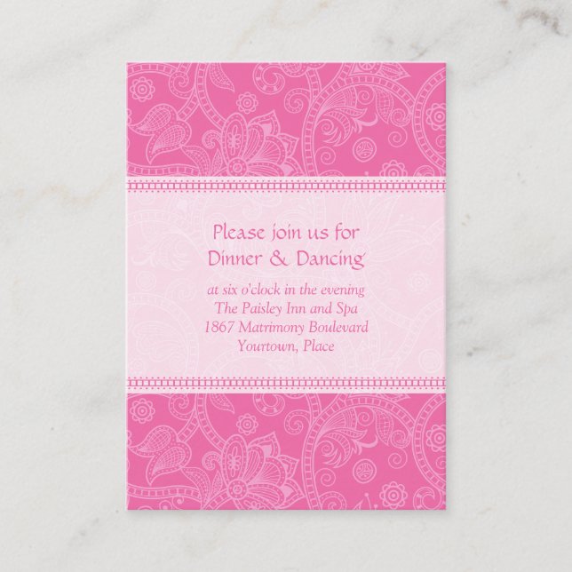 Paisley Pink Impression Wedding Reception Card (Front)