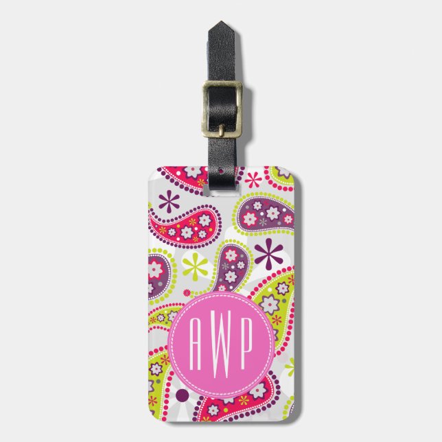 Paisley & Pink Monogram Luggage Tag (Front Vertical)