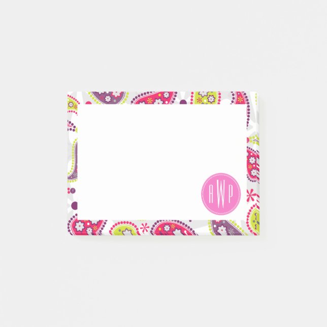 Paisley & Pink Monogram Post-it Notes (Front)