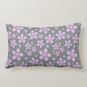 Paisley Pink Retro 60s Flowers Lumbar Pillow