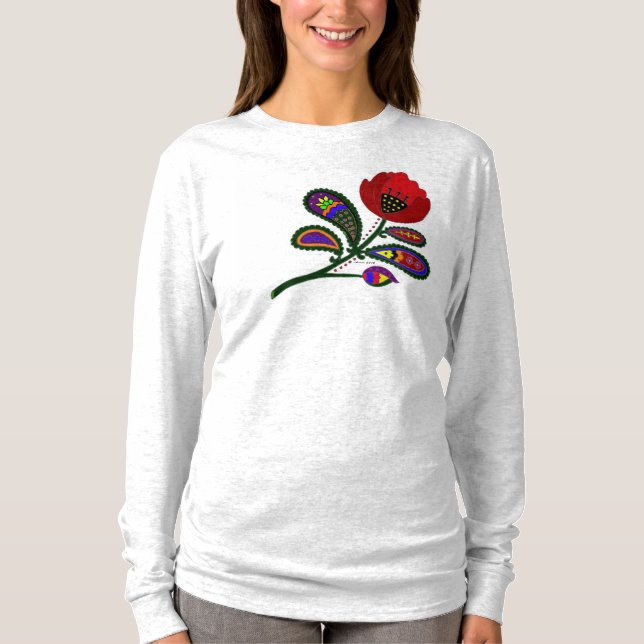 Paisley Poppy Ukrainian Folk Art T-Shirt (Front)