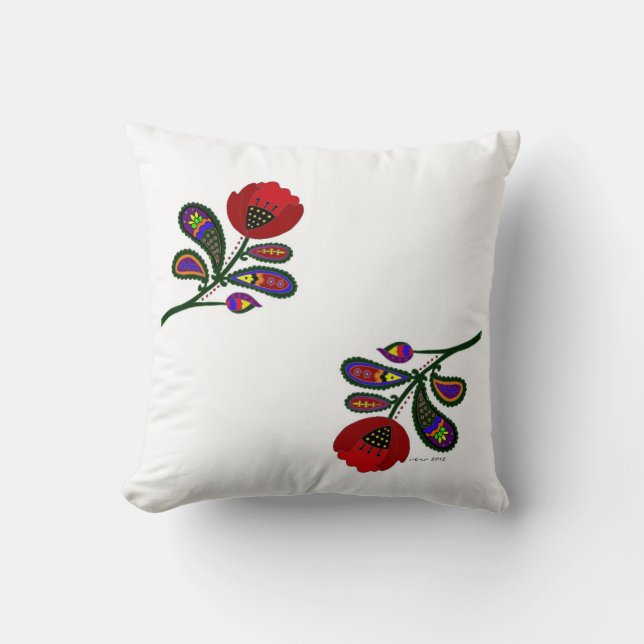 Paisley Poppy Ukrainian Folk Art Throw Pillow (Front)