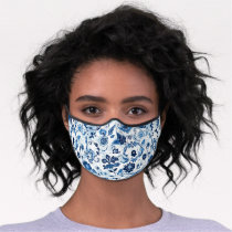 Paisley Print Blue and White  Premium Face Mask