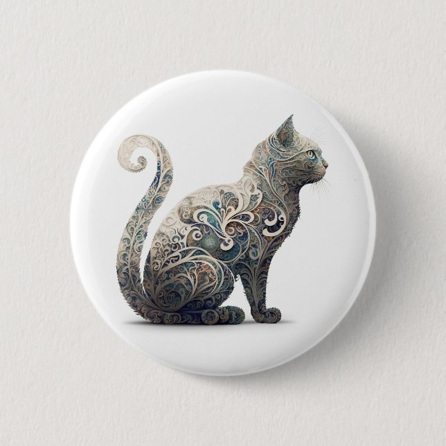 Paisley Profile Cat Button (Front)