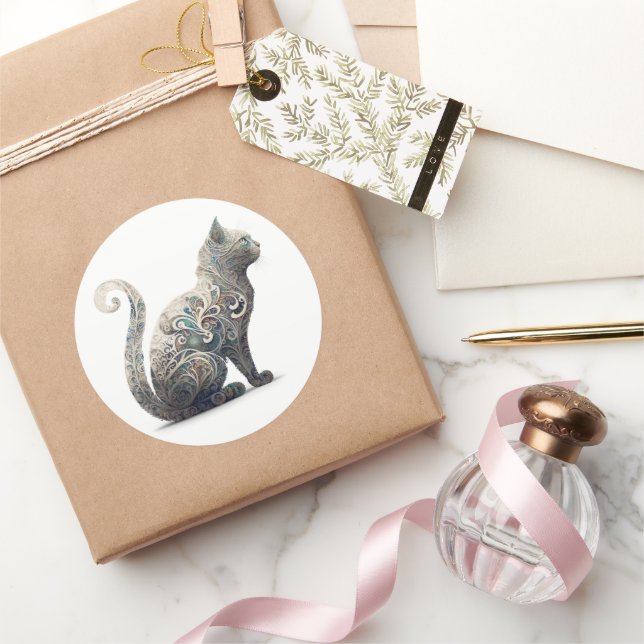 Paisley Profile Cat Classic Round Sticker (Gifting)