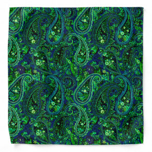Paisley Profusion Vibrant Floral Blue Green Bandana