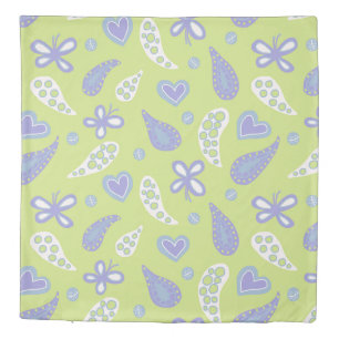 Paisley Purple and Lime Butterflies and Hearts Duvet Cover