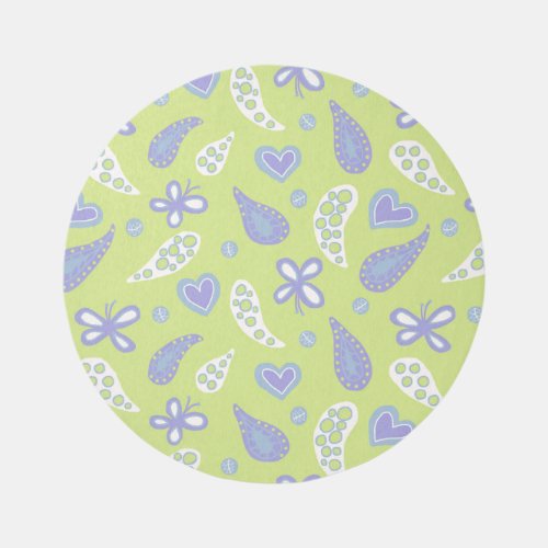 Paisley Purple and Lime Butterflies and Hearts Rug