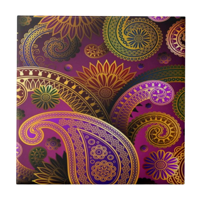 Paisley Purple Ceramic Tile (Front)