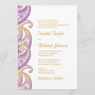 Paisley Purple & Gold Indian Wedding Invitation